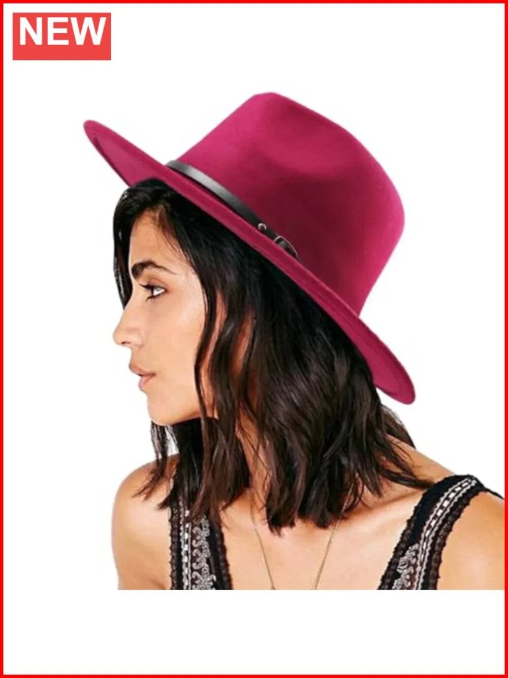 Women's Classic Felt Fedora Wide Brim Floppy Hat with Belt Buckle Panama